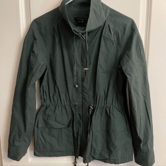 NWT RARE Theory Hunter Green Lightweight Drawstring Waist Full Zip Jacket Size S - Picture 5 of 15